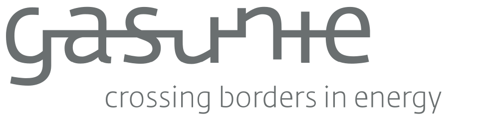 Gasunie logo: stylized gray word 'gasunie' with the tagline 'crossing borders in energy' beneath.