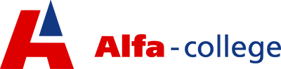 Company logo featuring overlapping red and blue geometric shapes on a white background.