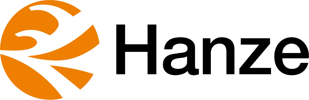 Hanze logo: orange circular emblem on the left and bold black word 'Hanze' on the right.