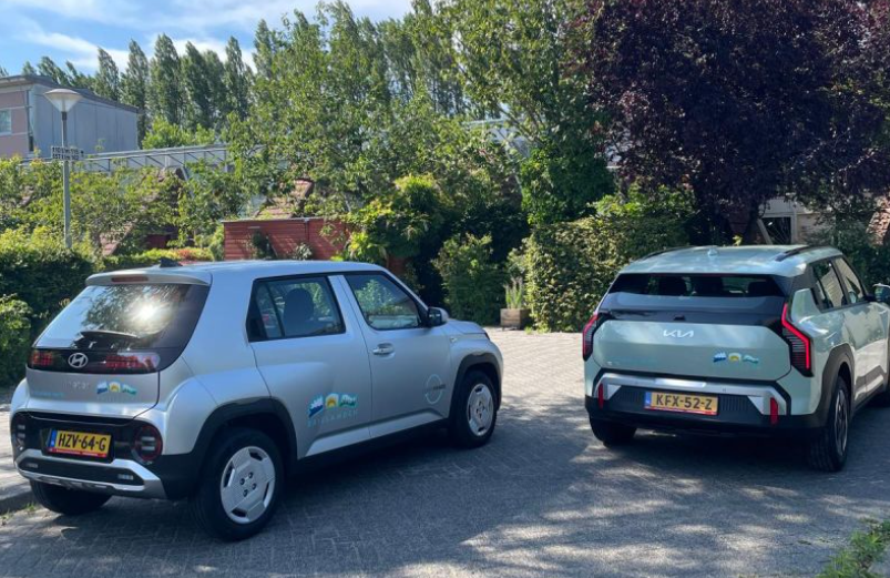 Two parked SUVs in a residential driveway under a blue sky with green trees in the background.